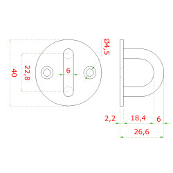 Nástenný úchyt lanka oválny, obľúka 6 mm, brúsená AISI 304 Nástenný úchyt lanka oválny, obľúka 6 mm, brúsená AISI 304